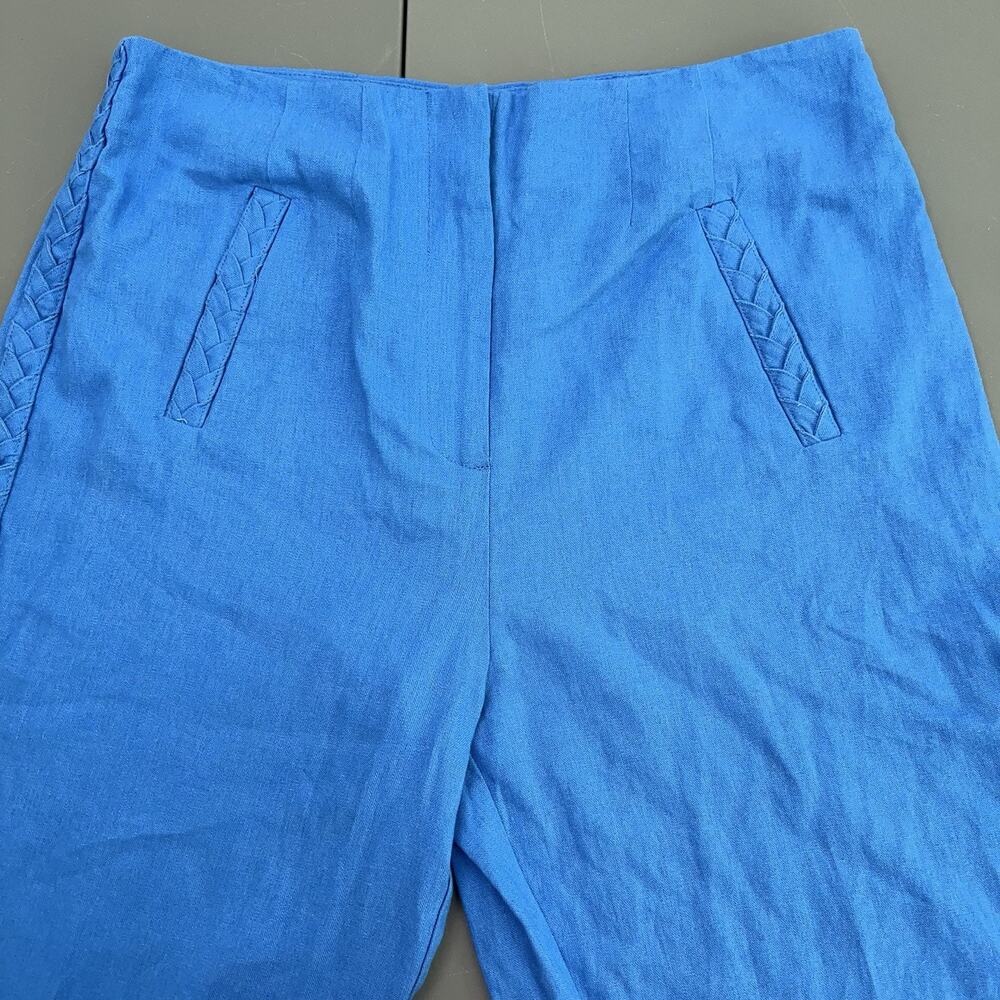 Jason Wu Wide Leg Cropped Pants Womens 6 Blue Linen Blend Braided High Waist - Picture 4 of 14